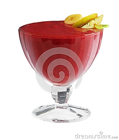 Cocktail with strawberry, banana, pear over white background Stock Photo