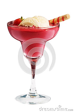 Cocktail with strawberry, ice-cream and tubule over white background Stock Photo