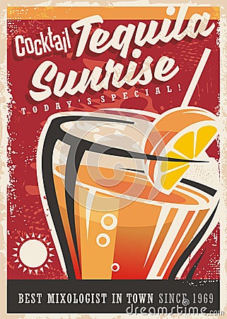 Cocktail tequila sunrise retro promotional poster Vector Illustration