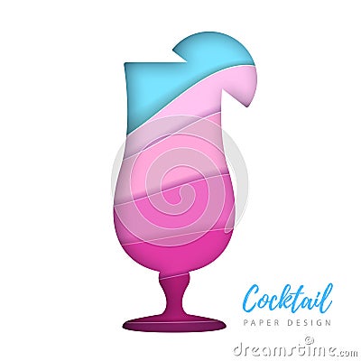 Cocktail tequila sunrise silhouette. Cut out paper art style design Vector Illustration
