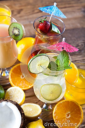 Cocktails, alcohol drinks with fruits Stock Photo