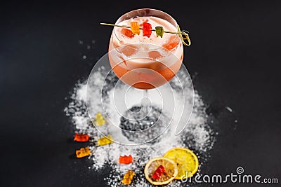 Cocktails are bright fruit alcoholic beverages for the pubs bar menu of nightclubs Stock Photo