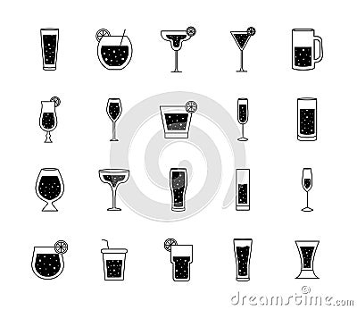 Cocktails glasses cups silhouette style bundle of icons vector design Vector Illustration