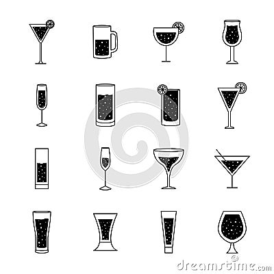 Cocktails glasses cups silhouette style icons collection vector design Vector Illustration