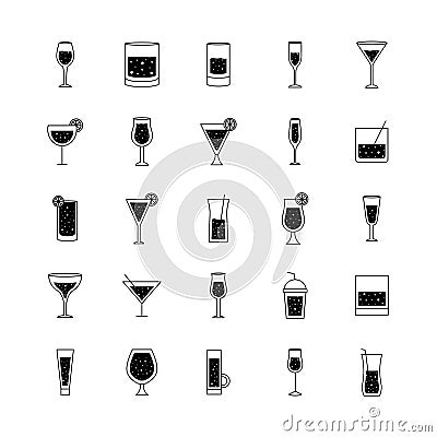 Cocktails glasses cups silhouette style symbols set vector design Vector Illustration