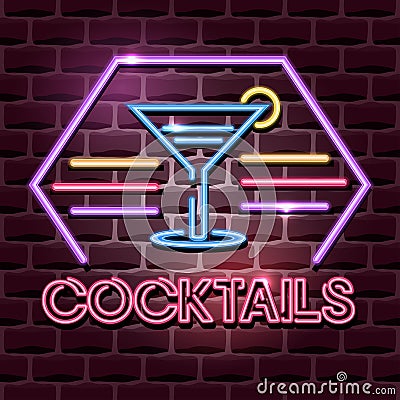 Cocktails neon advertising sign Vector Illustration