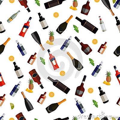 Cocktails pattern, rum, cuvacao, aperol, prosseco, brandy, whisky, champagne, wine, illustration Cartoon Illustration