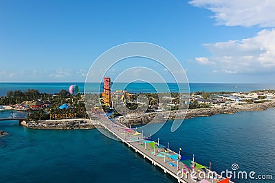 Coco Cay, Bahamas - April 29, 2021: An aerial view of Cococay, the private island post that's owned by the Royal Editorial Stock Photo