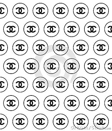Coco Chanel Background Design. Pattern with black Chanel logo over white background. Vector Illustration