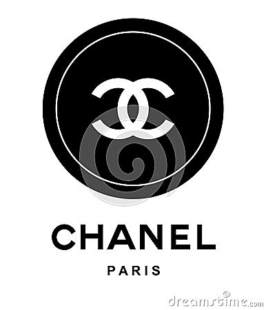 Coco Chanel Paris. Round button with chanel logo over white. Clean design. Vector Illustration