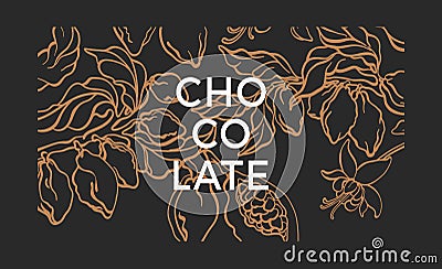 Cocoa background. Natural chocolate. Vector botanical banner Vector Illustration