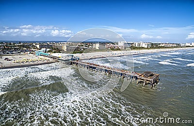 Cocoa beach pier aerial view Stock Photo