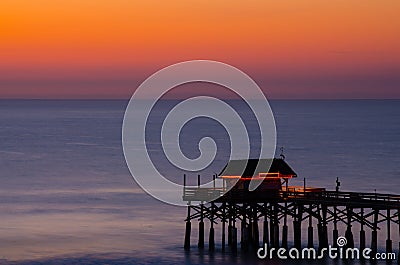 Cocoa Beach Florida Pier with Beautiful Sunset Stock Photo