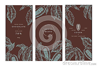 Cocoa bean tree banner collection. Design templates. Engraved style illustration. Chocolate cocoa beans. Vector Vector Illustration