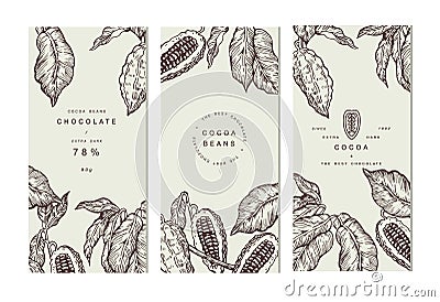 Cocoa bean tree banner collection. Design templates. Engraved style illustration. Chocolate cocoa beans. Vector Vector Illustration