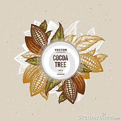 Cocoa bean tree design template. Engraved style illustration. Chocolate cocoa beans. Vector illustration Vector Illustration