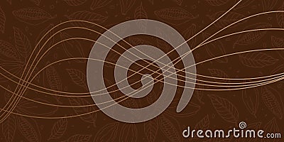 Cocoa beans background with smooth decorative wave lines. Chocolate wrapper. Chocolate background with cocoa beans and Vector Illustration