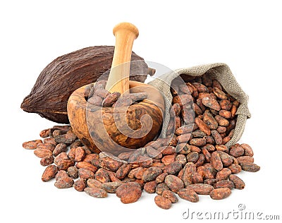 Cocoa beans in a bag Stock Photo