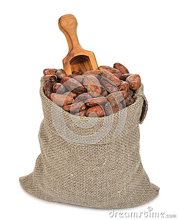 Cocoa beans in a bag Stock Photo