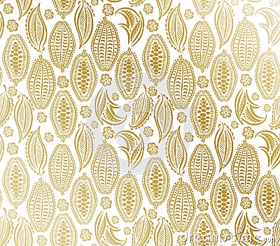 Cocoa beans seamless pattern. Cocoa tree illustration. Engraved style illustration. Chocolate cocoa beans. Vector illustration Vector Illustration