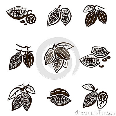 Cocoa Beans set Vector Illustration