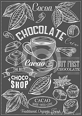 Cocoa, cacao, chocolate Vector set of Dessert Spices logos, labels, badges and design elements. Retro text. Vintage Vector Illustration