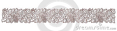 Cocoa or chocolate background. Beans and branches leaves. Editable outline stroke. Vector line. Pattern design element. Cartoon Illustration