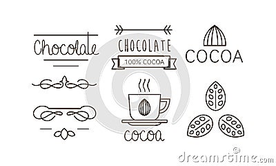 Cocoa and chocolate line icons set, logo, label, badge or emblem vector Illustration on a white background Vector Illustration