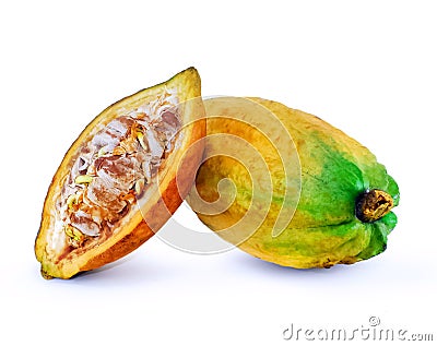 Cocoa fruit isolated on white background Stock Photo