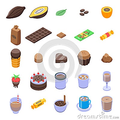 Cocoa icons set, isometric style Vector Illustration