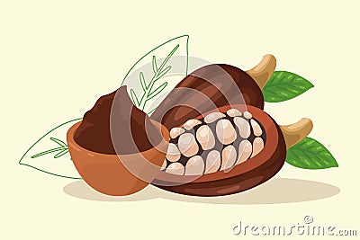 cocoa plant fruits Vector Illustration