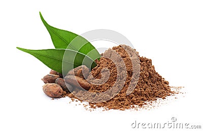 Cocoa powder and beans Stock Photo