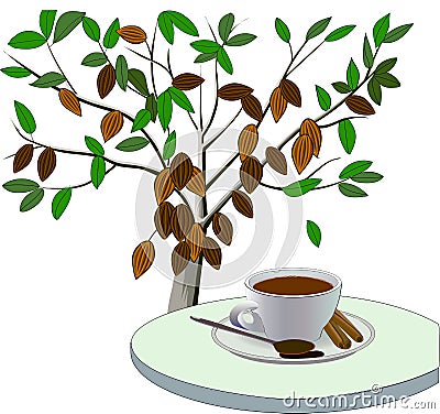 Cocoa tree and a Cup of cocoa drink Vector Illustration