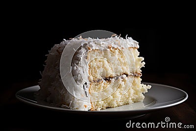 Coconut Cake, White Dessert, Frosting Vanilla Torte Slice, Abstract Generative AI Illustration Stock Photo