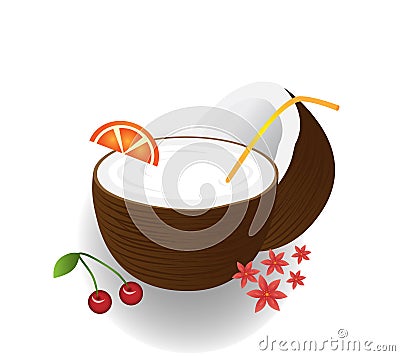 Coconut cocktail Vector Illustration