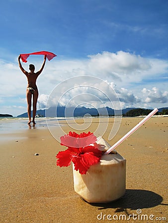 Coconut cocktail on a beach Stock Photo