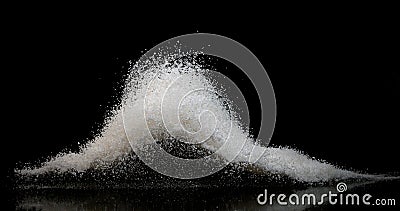 Coconut, cocos nucifera, Powder falling against Black Background Stock Photo