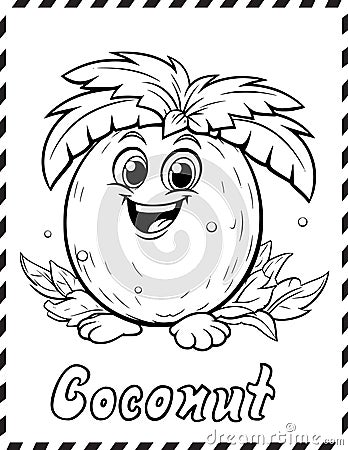 Coconut Coloring Page for Kids Vector Illustration