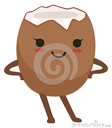 Coconut cute mascot. Happy smiling tropical character Vector Illustration