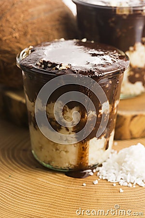 Coconut dessert with chocolate Stock Photo