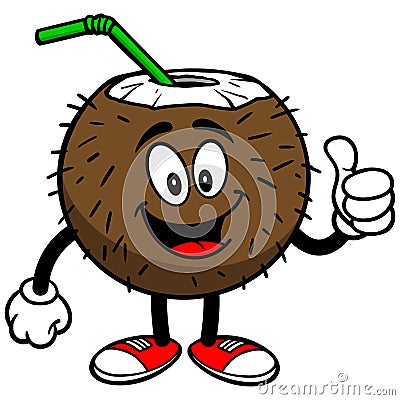 Coconut Drink with Thumbs Up Vector Illustration