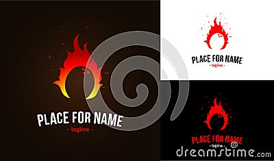 Coconut and flames of fire. Hookah coconut charcoal concept. Logo or emblem template Vector Illustration