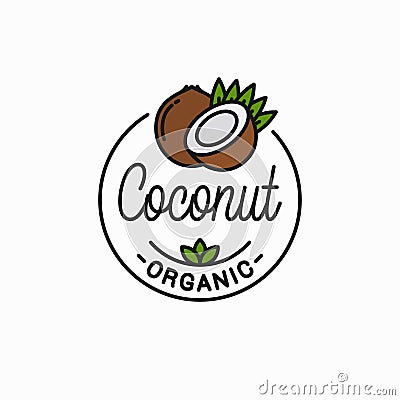 Coconut fruit logo. Round linear of coconut slice Vector Illustration