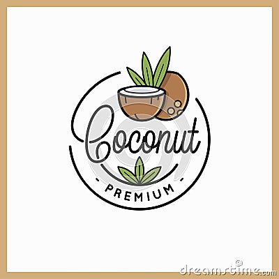 Coconut fruit logo. Rounded line of coconut slice Vector Illustration