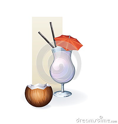 Coconut in goblet of juice, cocktail, smoothie Vector Illustration