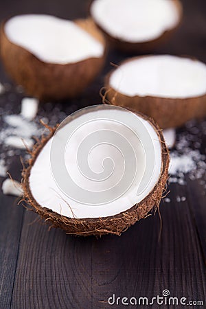 Coconut halves with shell Stock Photo