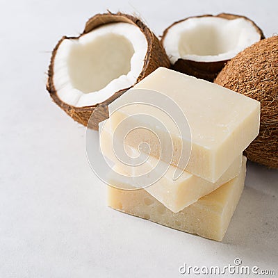 Coconut handmade soap, spa and body care concept Stock Photo