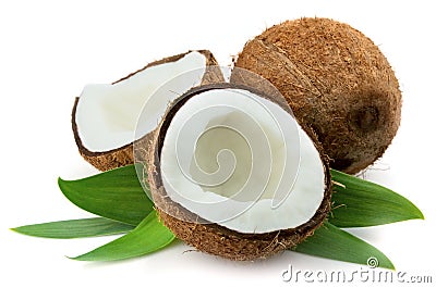 Coconut with leaves Stock Photo