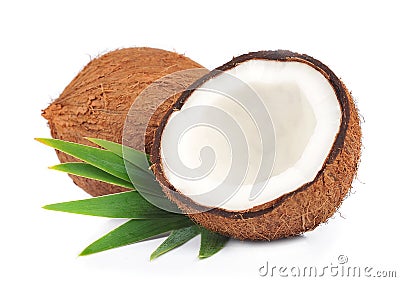 Coconut with leaves Stock Photo