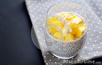 Coconut mango Chia seed pudding Stock Photo